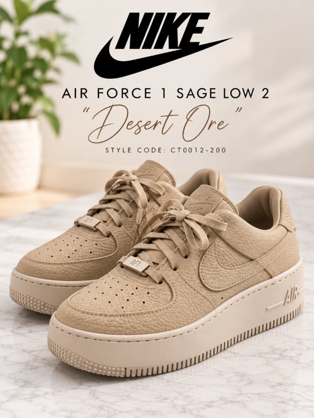 Nike Air Force 1 Sage Low 2 “Desert Ore” – Women’s Size 9